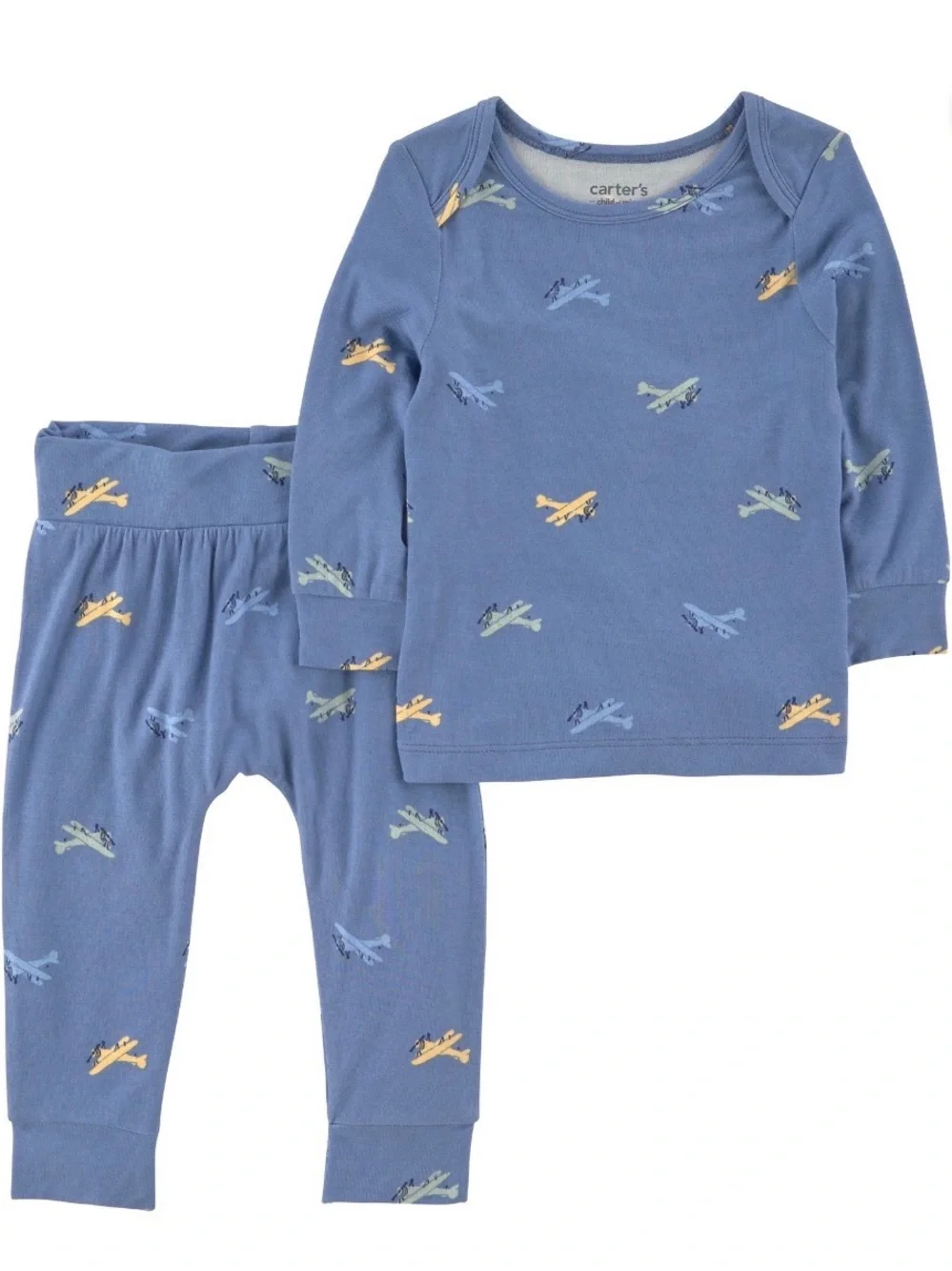 Carter's Blue Airplane Pattern Pajama Set with Yellow Accents